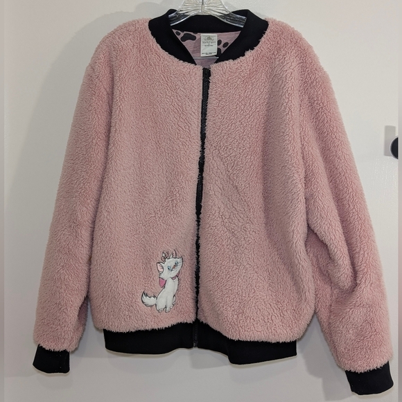 Disney Marie Pink Teddy Bomber Jacket XL Fuzzy Sherpa Kawaii Y2K Cozycore Zip - Picture 2 of 6
